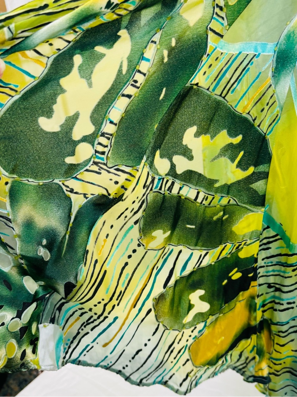 Vintage Artwear Silk Blend Burnout Velvet Beaded Halter Maxi Gown Green Abstract - Picture 7 of 14